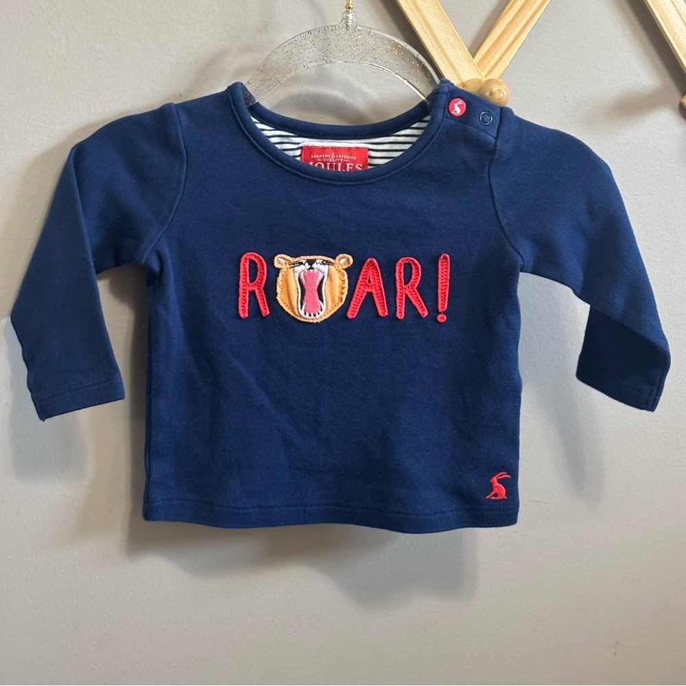 Joules UK Lion appliqué long sleeve navy blue 3m baby boy shirt